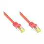 RJ45 komutācijas kabelis ar Cat.7 izejmateriāla kabeli un fiksatora aizsardzību (RNS®), S/FTP, PiMF, bez halogēna, 600MHz, OFC, sarkans, 0,25m, Good Connections® (8070R-003R)