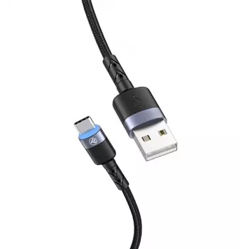 Datu kabelis Tellur USB uz Type-C LED neilona pinumā 1,2 m melns