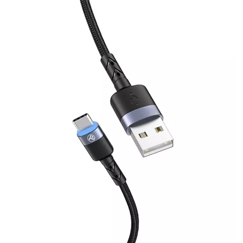 Datu kabelis Tellur USB uz Type-C LED neilona pinumā 1,2 m melns
