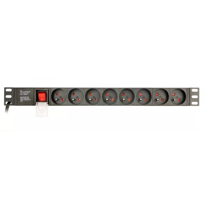 Strāvas sadales bloks Gembird EG-PDU-014-FC14, 8 maiņstrāvas rozetes, C14 ieeja, 3 m kabelis, 1U alumīnija korpuss, 10 A, 3680 W
