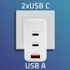 Lādētājs QOLTEC 100W GaN USB-C Dual PD 5–20V 1.5–5A, 2×USB-C