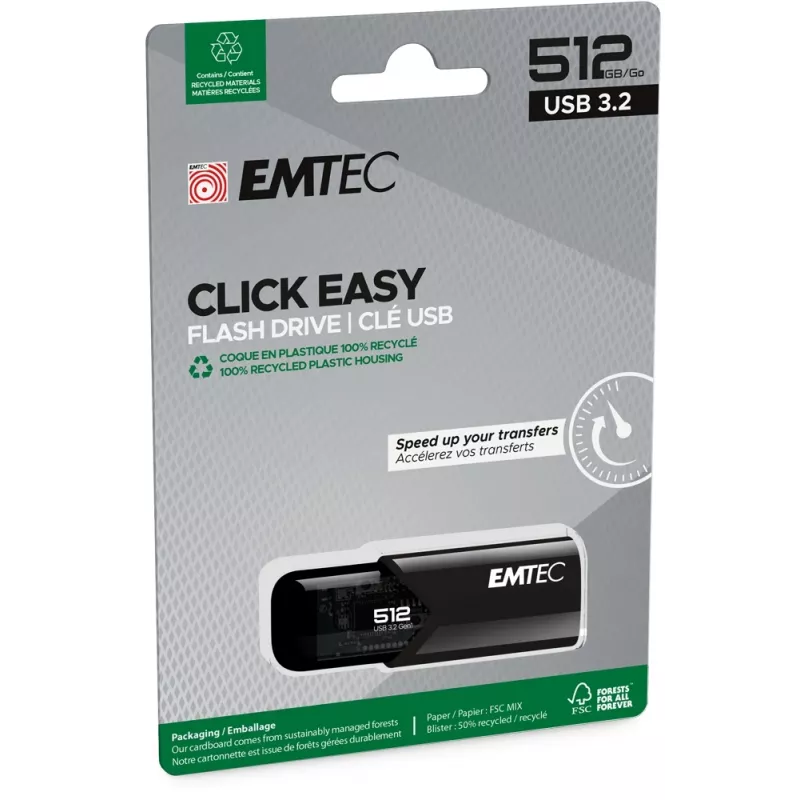 Emtec B110 Click Easy 3.2 USB zibatmiņa 512 GB USB Type-A 3.2 Gen 2 (3.1 Gen 2) Melna (ECMMD512GB113)
