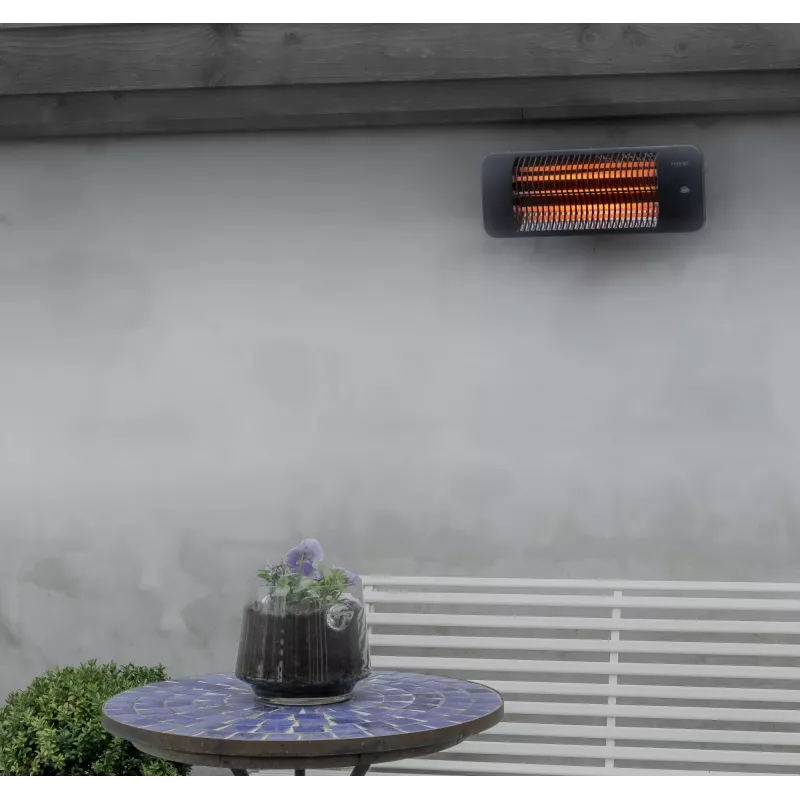 Kvarca elektriskais sildītājs SUNRED LUG-2000W — 2000 W, kvarca stikla elements, lietošanai ārpus telpām, piestiprināms pie sienas, IP24, melns