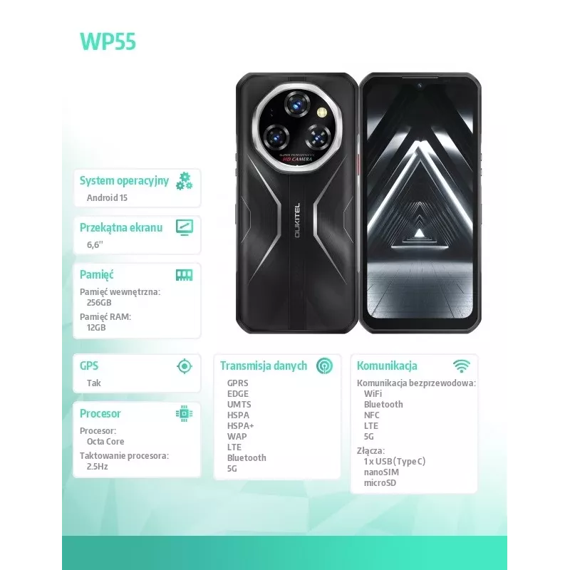 Viedtālrunis Oukitel WP55 6,6 collu 12 GB RAM 256 GB melns