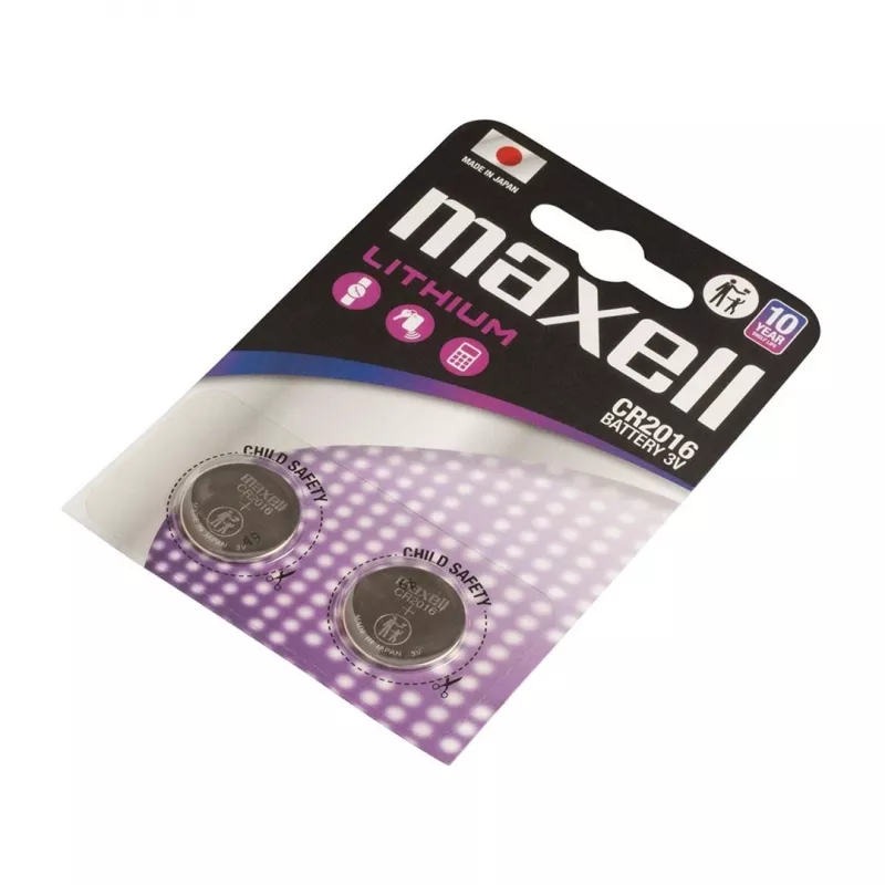 Monētu baterija MAXELL CR2016 3V, LiMnO2 vienreizlietojama, 90 mAh — 2 gab. blisterī