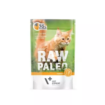 Mitrā kaķu barība VETEXPERT Raw Paleo Adult Cat Turkey 100 g — bezgraudu, 10,3% olbaltumvielu, 5,3% tauku, 79% mitruma