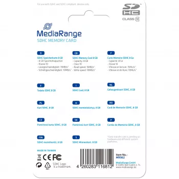 Atmiņas karte MediaRange 8 GB SDHC Class 10 MR962