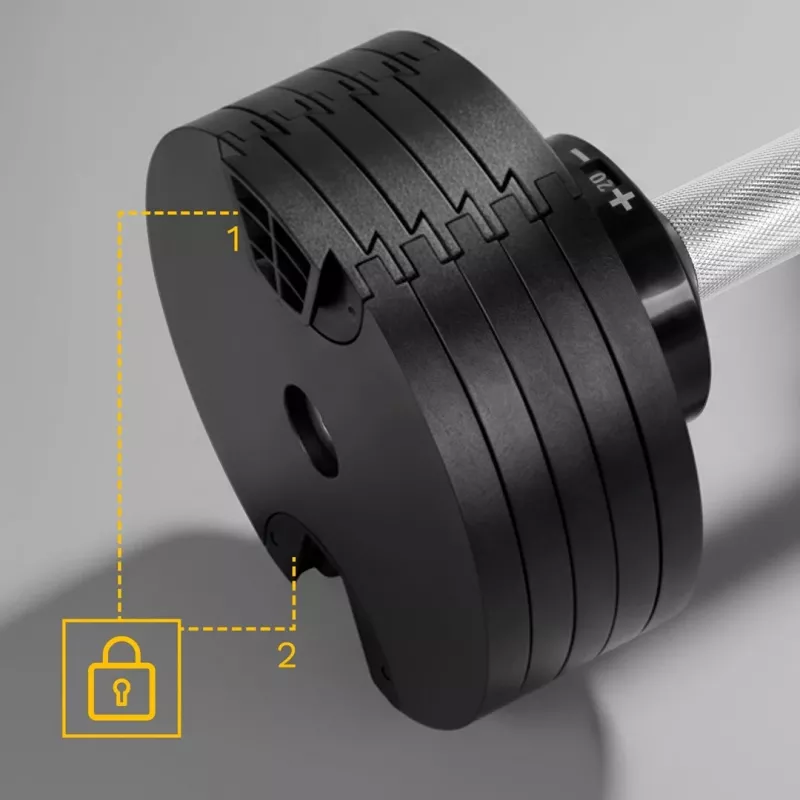 Regulējama čuguna hantele Rebel Active 36 kg, automātiska 2 kg soļu regulēšana