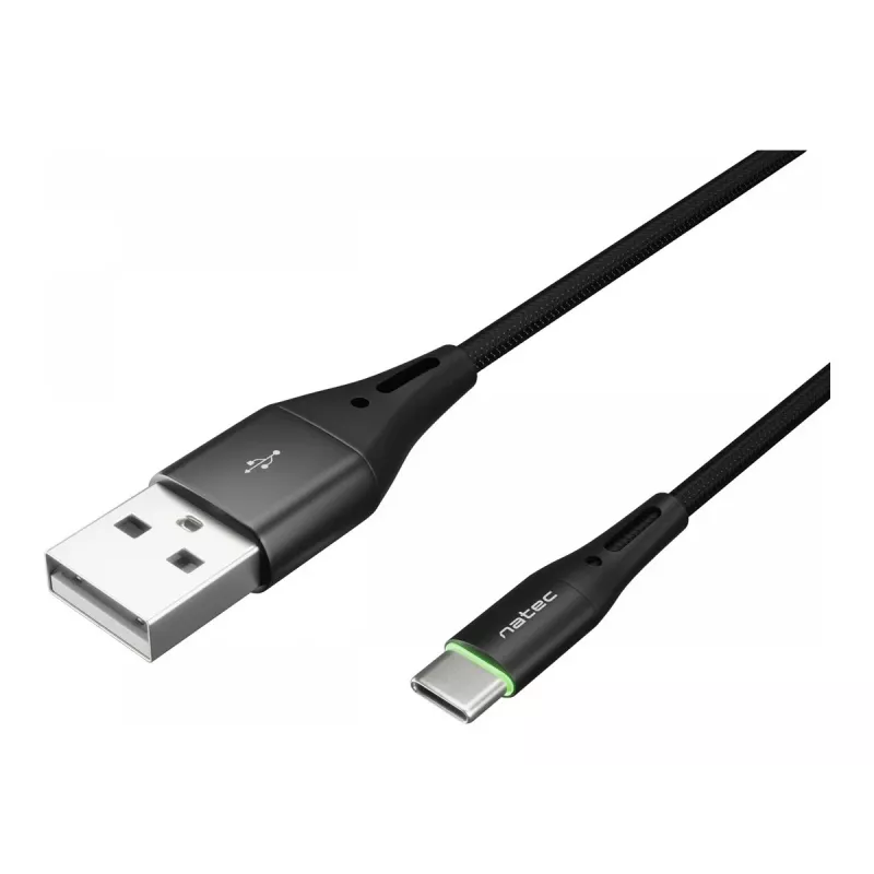 NATEC kabelis USB-C/A 2.0 1m prati LED melns neilons