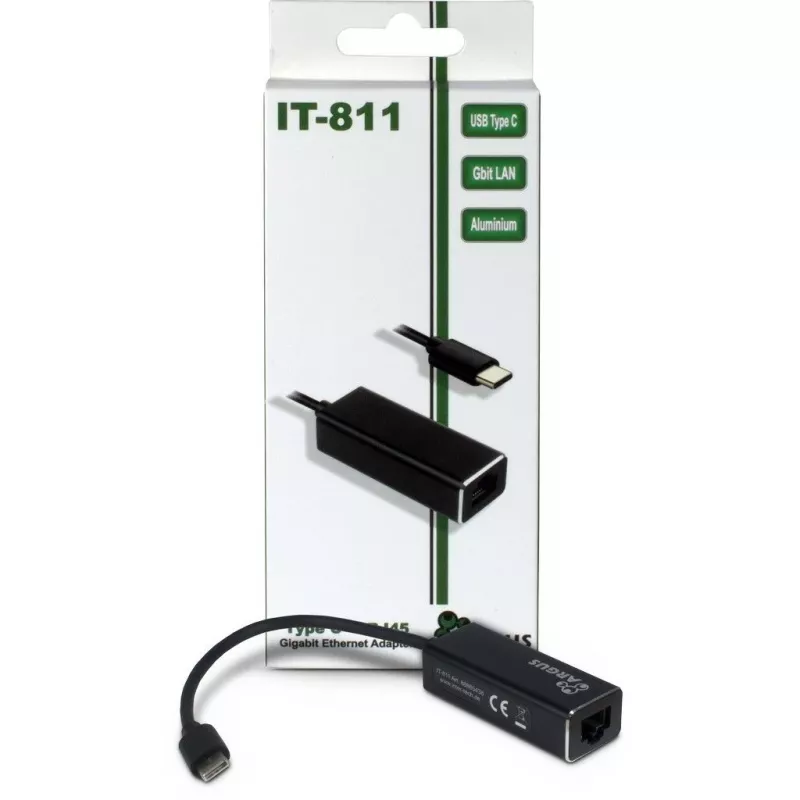Inter-Tech Argus IT-811 - tīkla adapteris - USB-C - Gigabit Ethernet - melns (88885438)
