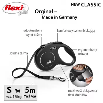 Flexi New CLASSIC 5 m melna suņa izvelkamā saite