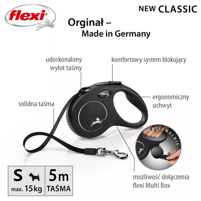 Flexi New CLASSIC 5 m melna suņa izvelkamā saite
