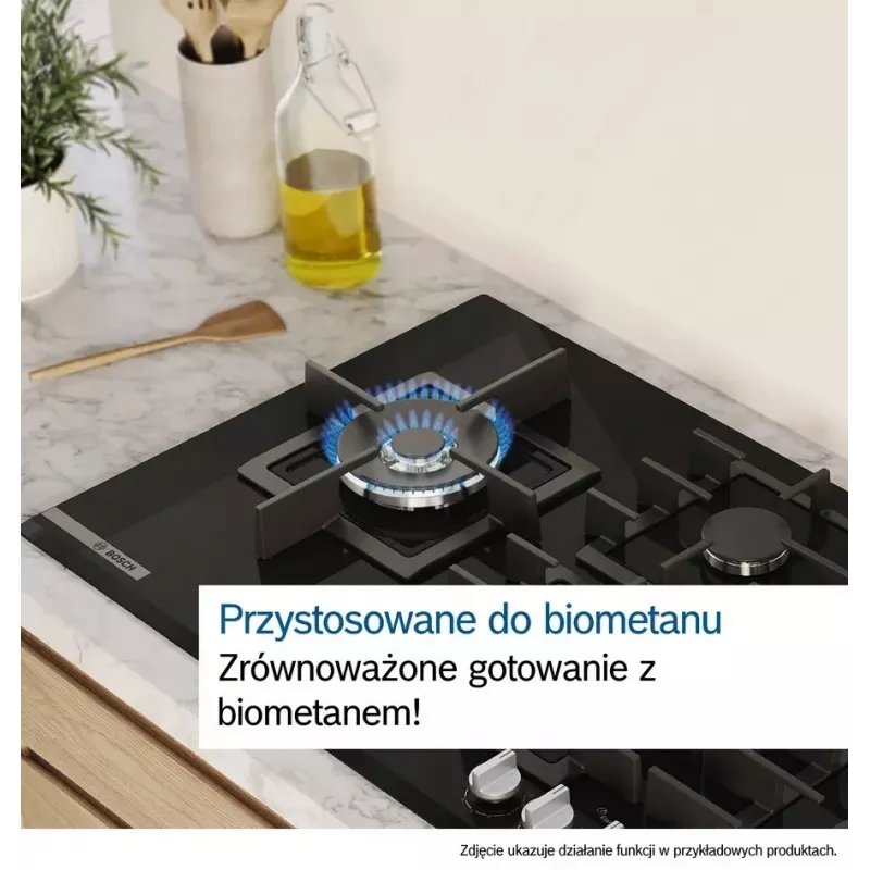 Iebūvējamā gāzes plīts virsma Bosch Serie 2 POP6B6K30 60 cm, 4 gāzes zonām, melns rūdīts stikls, grozāmie slēdži