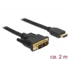 DeLOCK - Video kabelis - Single Link - HDMI / DVI - DVI-D (V) uz HDMI (V) - 2 m - Trīskārša izolācija - Melns - Īkšķskrūves