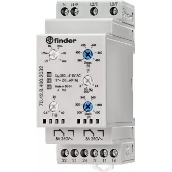 Finder tīkla uzraudzības relejs 70.42.8.400.2032 70.42.8.400.2032 3-fāžu tīkla uzraudzība (380–415 V maiņstrāva), N-vada uzraudzība (70.42.8.400.2032)