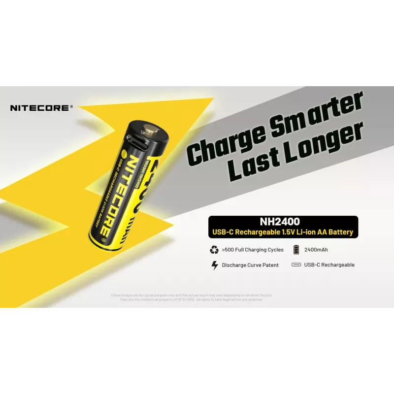 Uzlādējams Li-Ion AA 1,5V akumulatoru komplekts Nitecore NH2400 2400mAh — 4 gab. iepakojumā