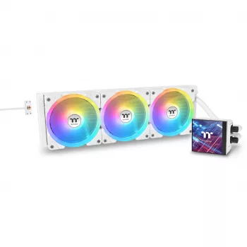 Viss vienā šķidruma dzesētājs THERMALTAKE MAGFloe 420 Ultra ARGB ar 140 mm ventilatoriem, 500–2000 RPM, balts