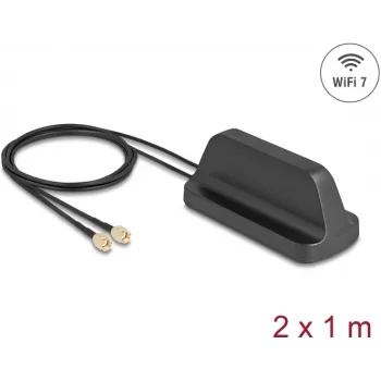 Ārējā Wi‑Fi 7 antena DELOCK 81454 ar 2 x RP‑SMA savienotājiem, daudzvirzienu, 2,4–4,0 dBi