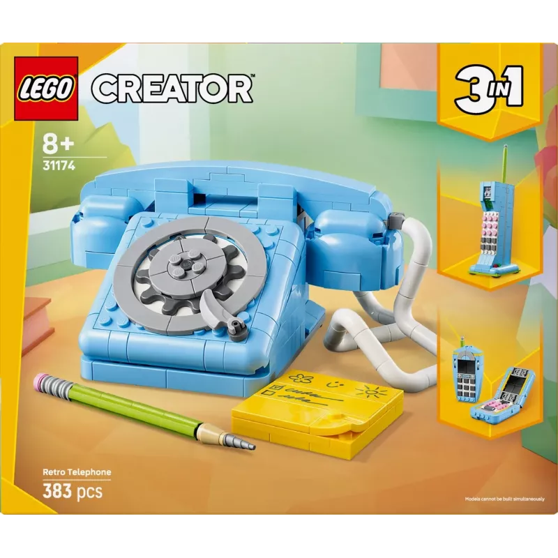 Konstrukciju rotaļlieta LEGO Creator 3-in-1 31174 Retro Telephone komplekts, 383 detaļas, 8+ gadi, 70×110×150 mm