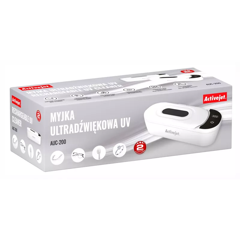 Ultraskaņas tīrītājs ActiveJet AUC-200 balts UV, 100–240 V, 231×96×67 mm, 450 g