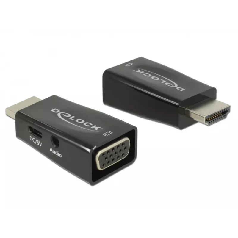Kabeļa savienotāju adapteris DeLOCK 65901 HDMI A uz VGA un 3,5 mm audio melns