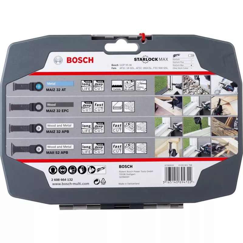 Bosch Starlock Best of Heavy Duty Sets, 4-gab., Asmeņu komplekts, Metāls, Koks, Melns, Kaste