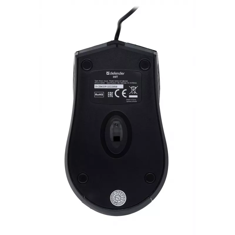 Optiskā pele abām rokām DEFENDER HIT MB-530 — 1000 DPI, USB Type-A, melna, 1,5 m vads