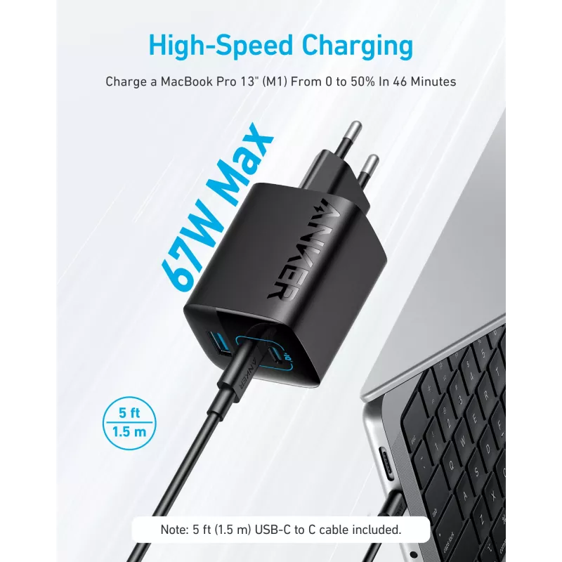 Anker 336 lādētājs (67W) Mobilais dators. Mobilais telefons. Klēpjdators. Barošanas bloks