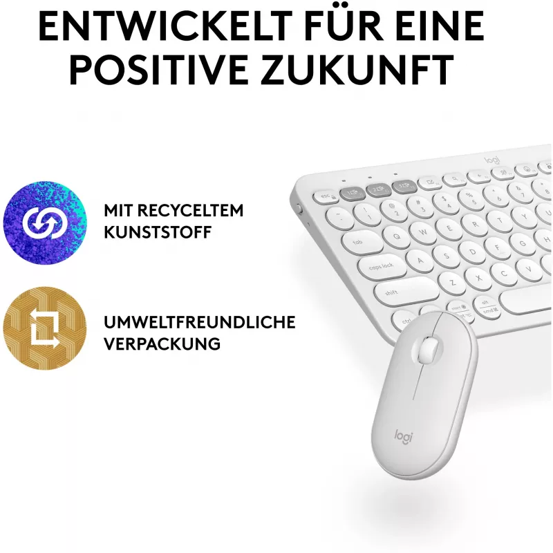 Logitech Pebble 2 Combo komplekts, balts, bezvadu, vācu, 920-012204