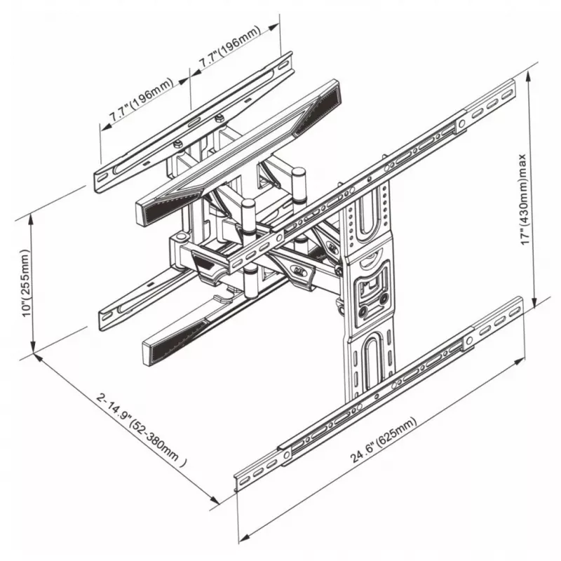 TV sienas stiprinājums ART LCD/LED 40–75 collas līdz 45 kg, noliecot un grozot, augstums 52–380 mm, maks. VESA 600x400