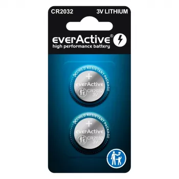 Litija monētu baterija everActive CR2032 — 3V, 20 mm, 2 gab. blisteriepakojumā