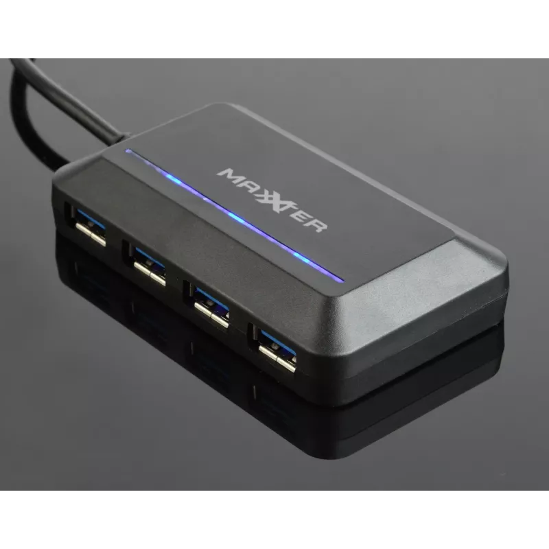USB centrmezgls GEMBIRD ACT-HUB3C-4P — USB 3.2 Gen 1 Type-A resursdators uz 4 × USB 3.2 Gen 1 Type-C, 5000 Mbit/s, melns