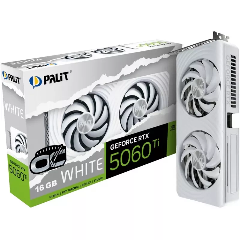 Grafikas karte Palit GeForce RTX 5060 Ti White OC — GeForce RTX 5060 Ti, 16 GB GDDR7, 128 bitu, PCIe 5.0, 2407 MHz