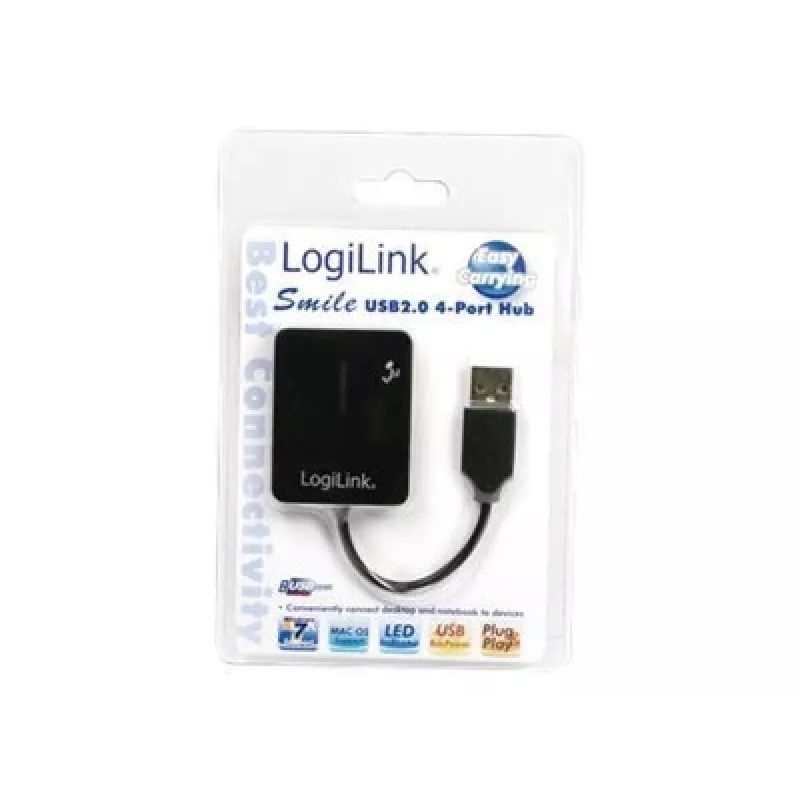 USB centrmezgls LOGILINK UA0139 — 4 portu USB 2.0, 480 Mbit/s, melns