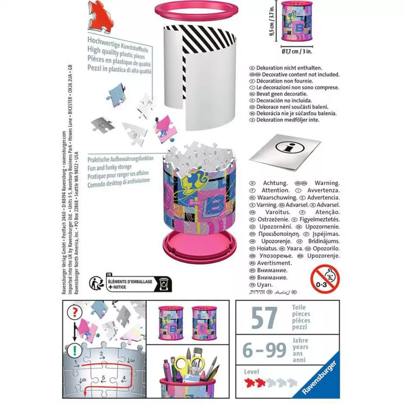 3D Puzzle Organizer Ravensburger Utensilo Barbie — modelis 11585, tematiska 3D dekoratīva glabātuve