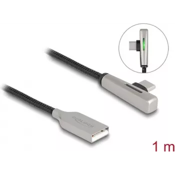 DeLOCK USB 2.0 kabelis: Type-A vīrišķais uz Type-C vīrišķais, leņķveida, 60W, 1m