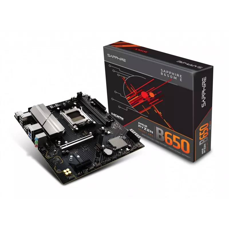 Mātesplate Sapphire B650M-E (AMD B650) micro ATX, Socket AM5, DDR5, 2x DIMM, 96GB, 2x M.2 (PCIe5/4), 4x SATA III, 2.5Gb LAN