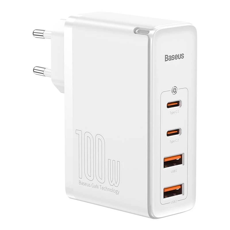 Travel Charger Baseus GaN2 Pro Quick 2x USB + 2x USB-C, 100W, EU (Balts)