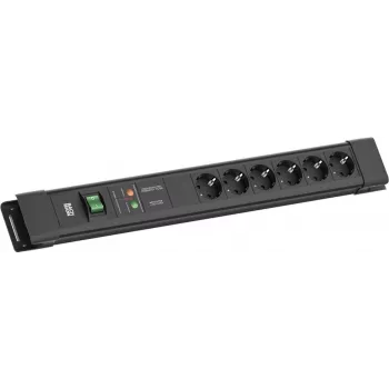 Strāvas sadalītājs Bachmann CONNECTUS ar 6×CEE7/3 kontaktligzdām, 1×GVS, 1×slēdzi, 2,0 m kabeli, CEE7/7 spraudni, melns