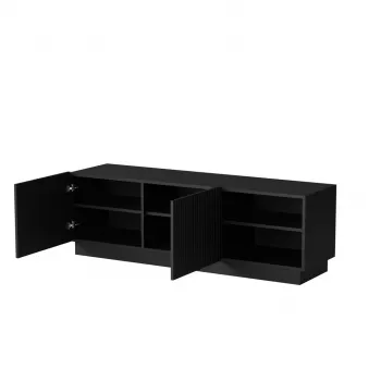 TV skapis cama meble LIVERTI 150x42x48 cm, melna skaidu plātnes virsma, melns rāmis