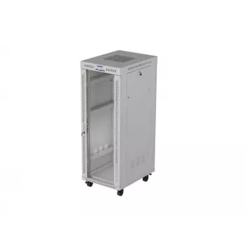 19 collu 32U LANBERG stāvošais rack skapis 600×800 mm pelēks ar stikla durvīm un LCD (plakanais iepakojums)