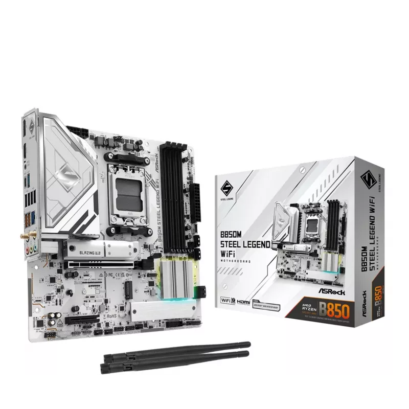 Mātesplate ASRock B850M Steel Legend WiFi — AMD B850, Socket AM5, microATX, DDR5, 4 DIMM, Wi‑Fi 7, 2.5Gb LAN