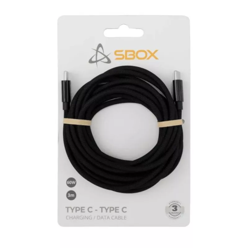 USB Type-C kabelis SBOX 3 m, Type-C uz Type-C, melns