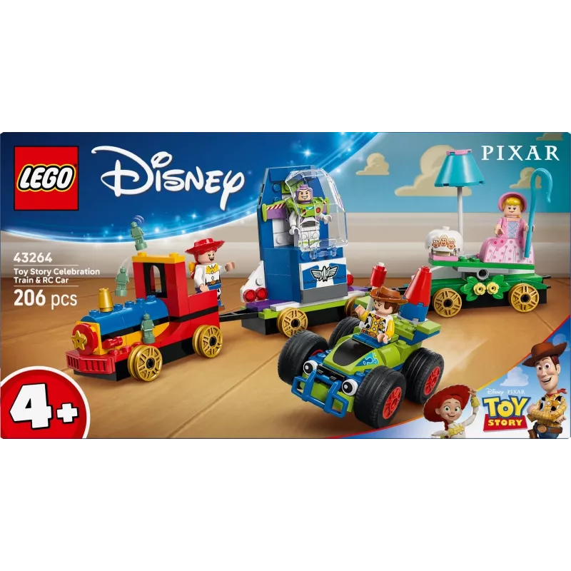 LEGO Disney Toy Story Celebration Train and RC Car komplekts 43264 — 206 detaļas, 4 mini figūriņas, vecumam 4+