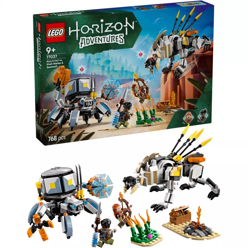 LEGO komplekts Horizon Adventures 77037 – Aloy un Varl pret bruņnesi un zāģzobi, 768 detaļas, 2 minifigūras
