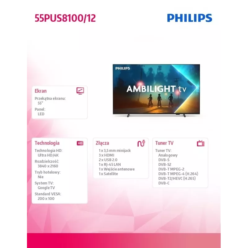 LED TV Philips 55PUS8100/12 55 collas, LED panelis, energoefektivitātes klase E