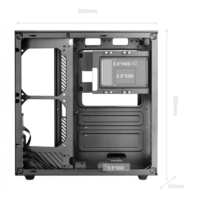 PC Midi Tower Case TACENS Mars Gaming MC-INFINIOLITE, Melns, Rūdīts stikls, atbalsta ATX/Micro-ATX/Mini-ITX, 120 mm ventilatori