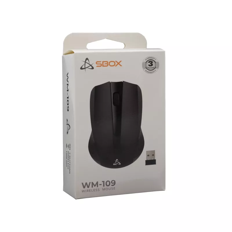 Bezvadu optiskā pele SBOX WM-109 melna, USB Type-A uztvērējs