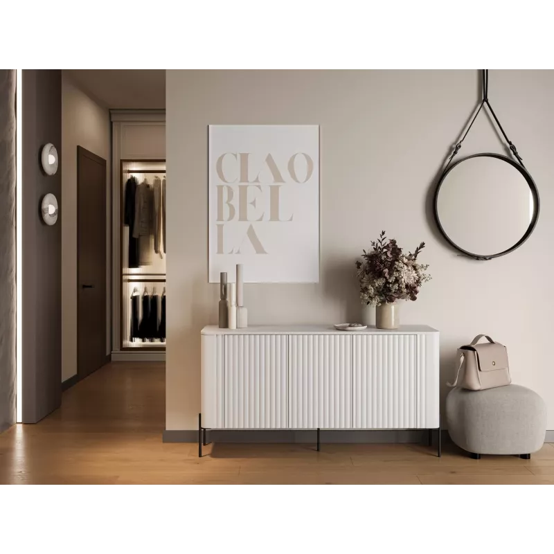 Kumode cama meble VERA 150x40x80 cm, matēti balta, skaidu plātne, 16 mm rāmis