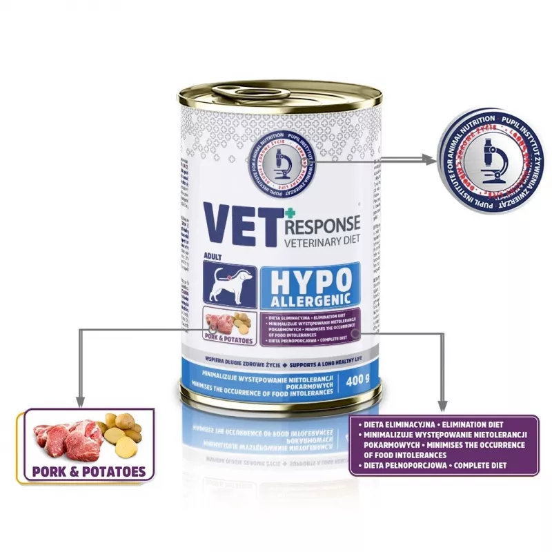 VET RESPONSE Hypoalergēniska cūkgaļa - mitrā suņu barība - 400g